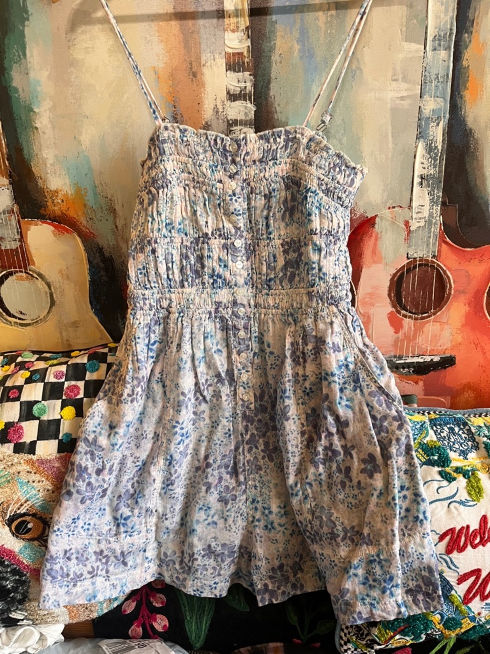 FREE PEOPLE BLUE FLORAL ROMPER SZ M